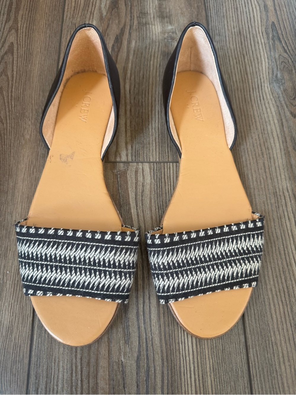 J. Crew Black & White Patterned D'Orsay Slide Sandals